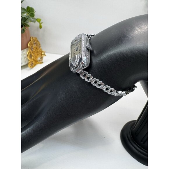 Antique 1930s Bruner Masterbilt Art Deco Swiss Ladies Watch Silver Tone Runs - Picture 6 of 11